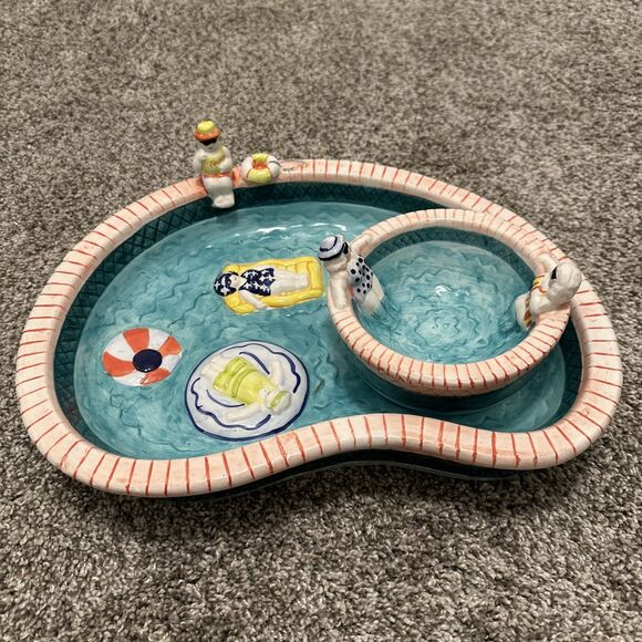 Bathing Beauties Whimsical Fun Ceramic Chip & Dip Set Platter Dish by Cardinal - Picture 1 of 9